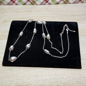 Avon Silver Plated Extra Long Pebble/Beaded Necklace Vintage Jewelry #84
